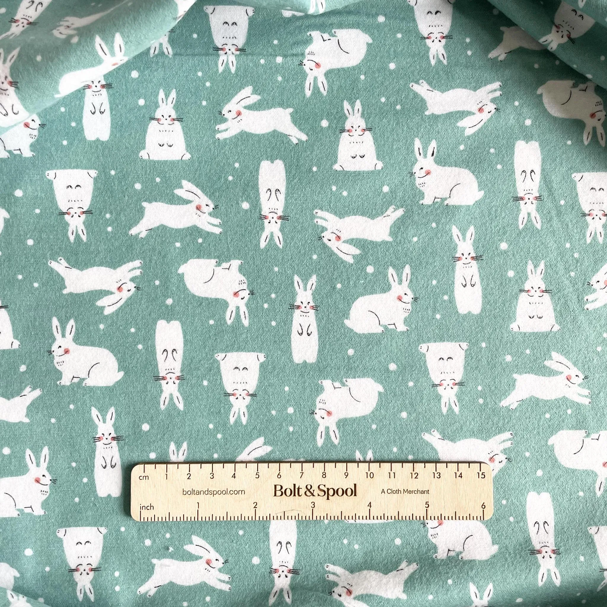 1-2/3 yard Remnant : Cloud9 Organic Flannel : Winter Forest - Snowhares Turquoise