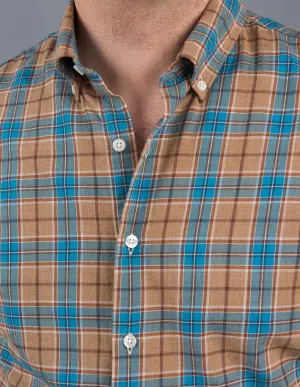 Azure Blue and Brown Flannel Plaid