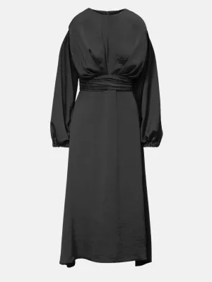 Black Midi Dress With Shoulder Pads Detail And Pleats