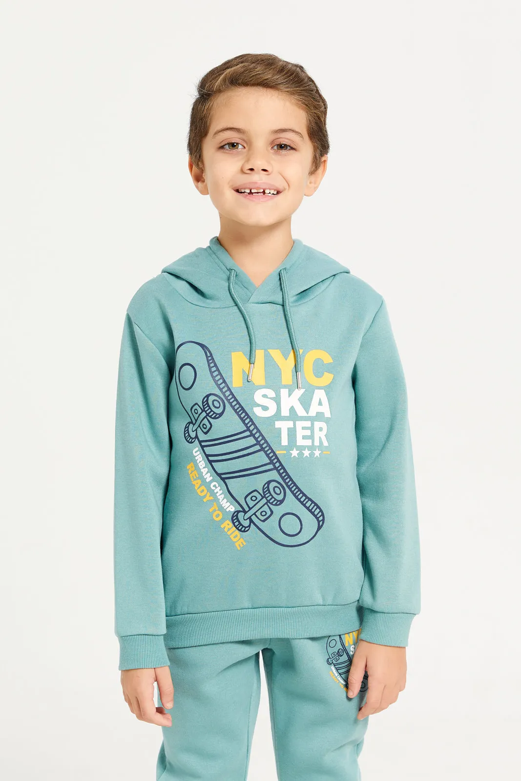 Boys Mint Printed Hooded Jog Set (2 Piece)