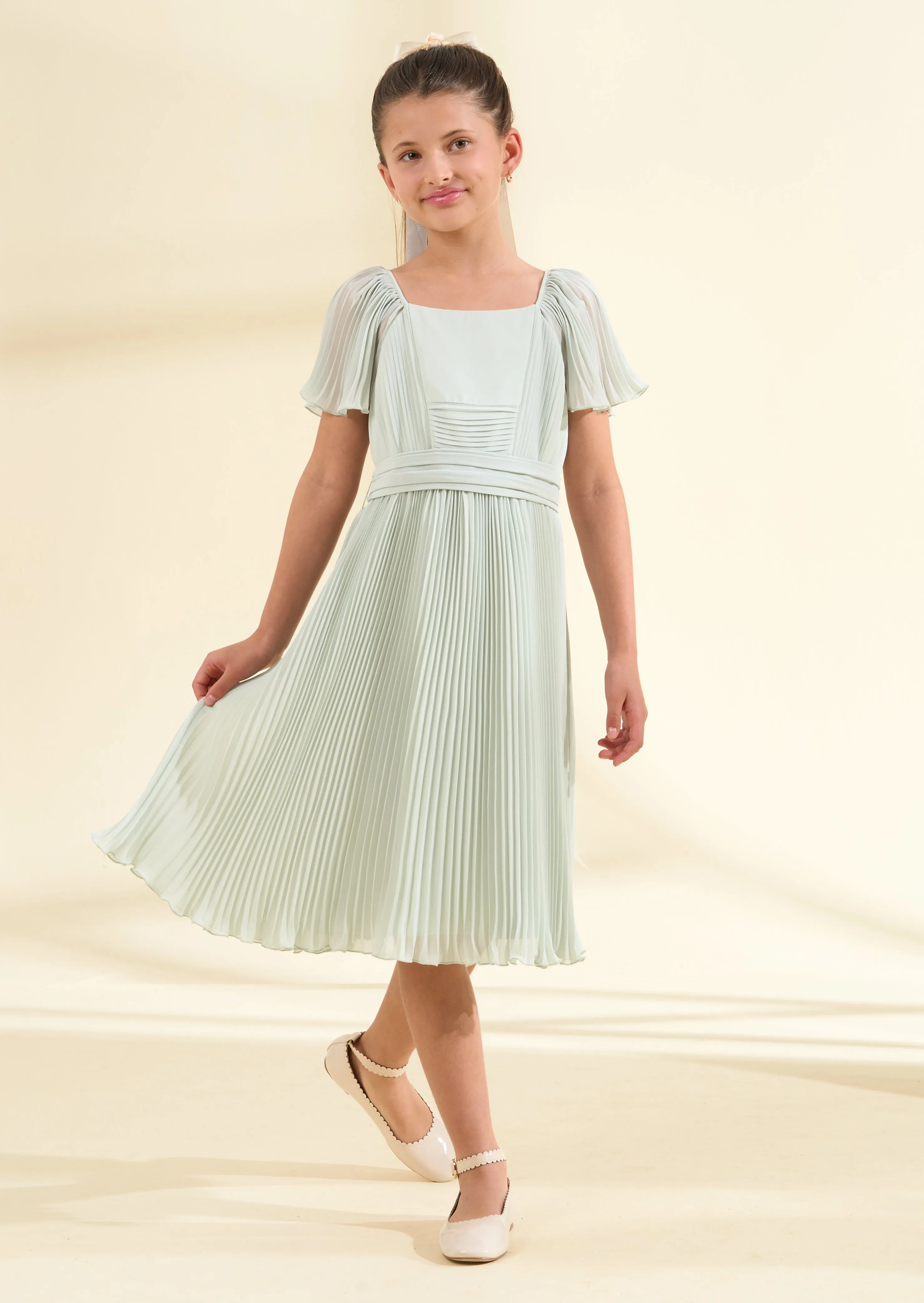 Camille Sage Pleated Midi Dress