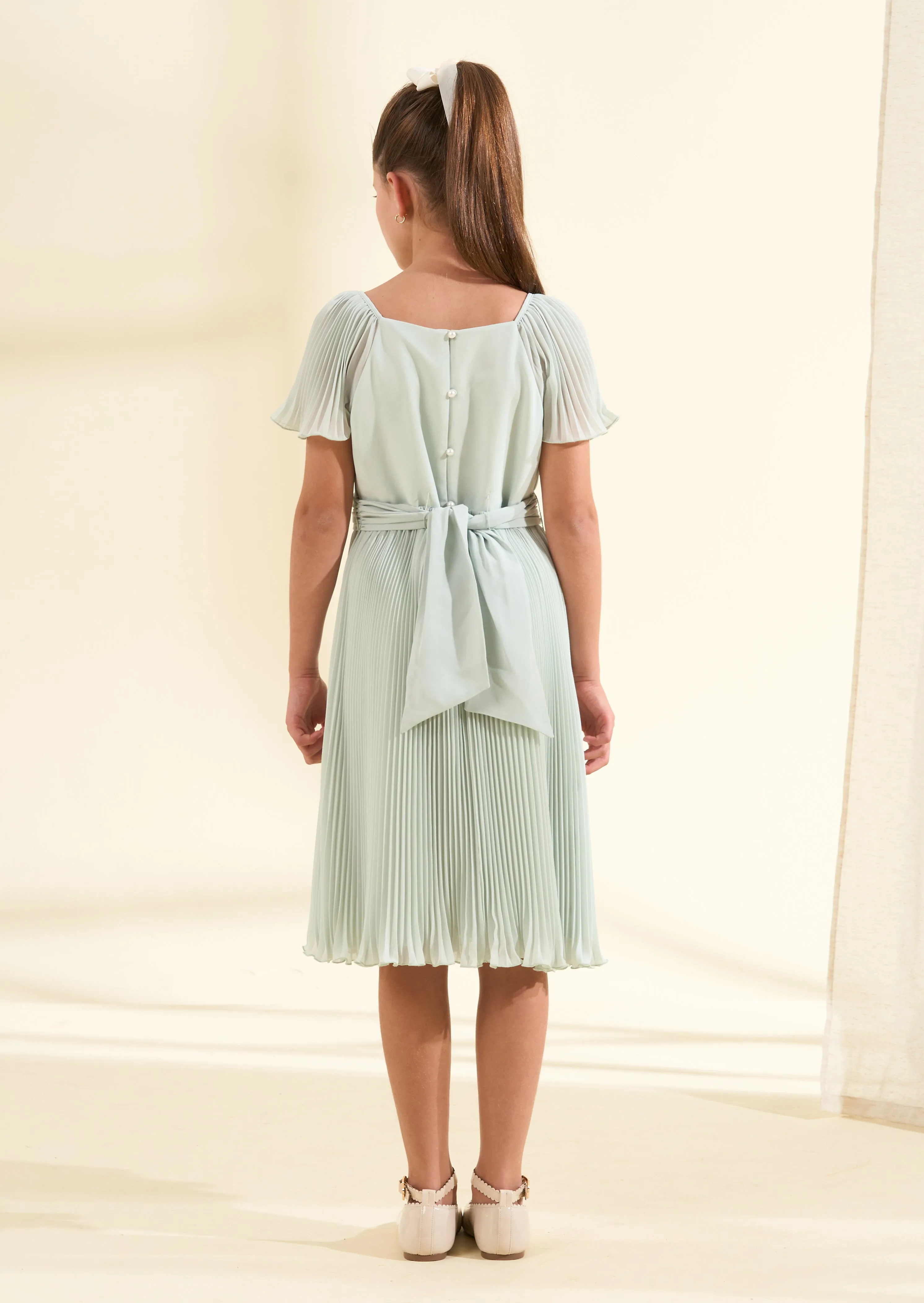 Camille Sage Pleated Midi Dress