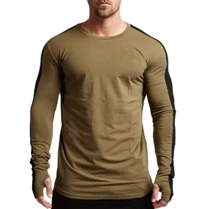 Casual Long Sleeve T-shirt Men Fitness Cotton Shirt Male Gym Workout Skinny Tee Tops Army Green Autumn Running Sport Clothing