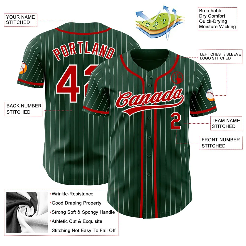 Custom Green White Pinstripe Red Authentic Baseball Jersey