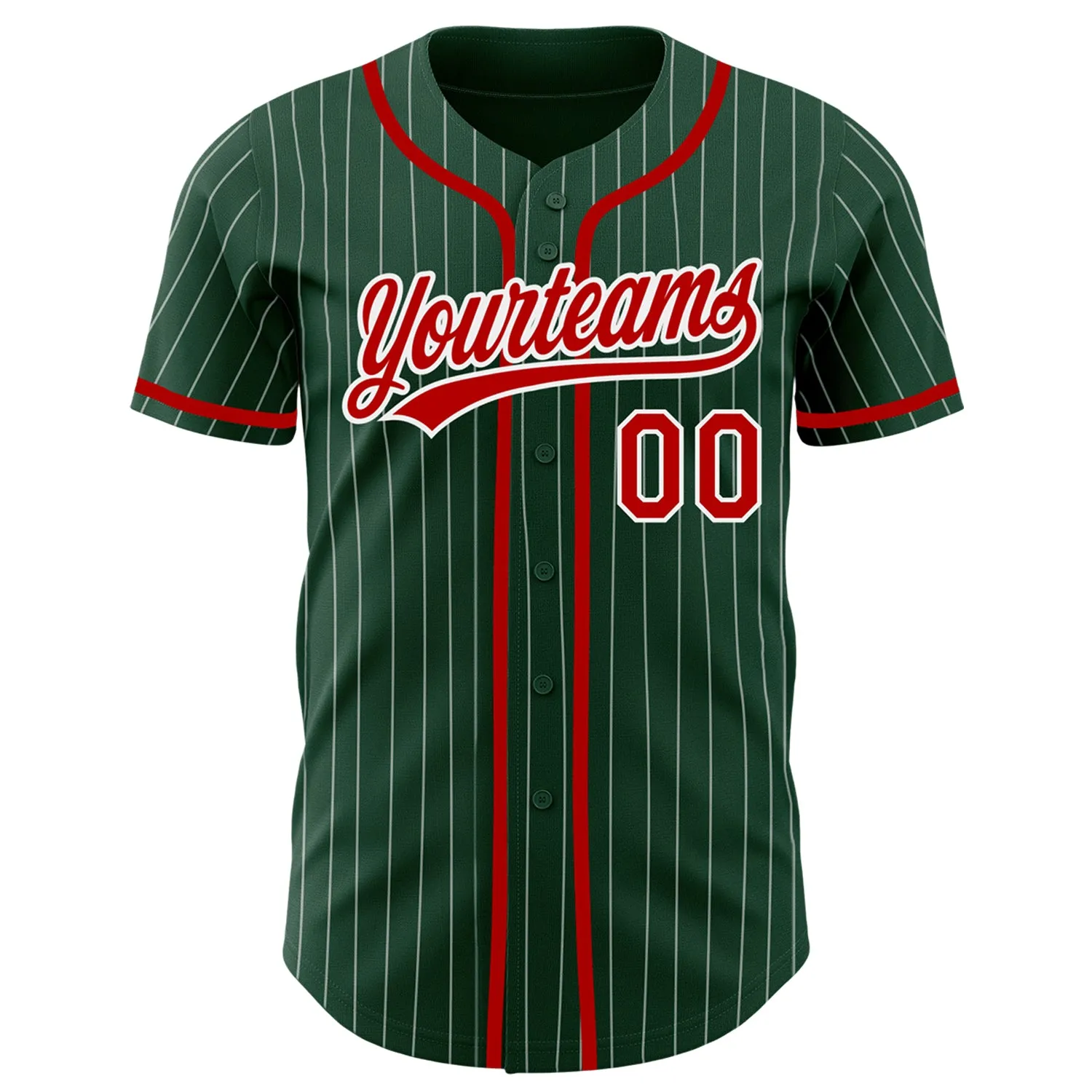 Custom Green White Pinstripe Red Authentic Baseball Jersey