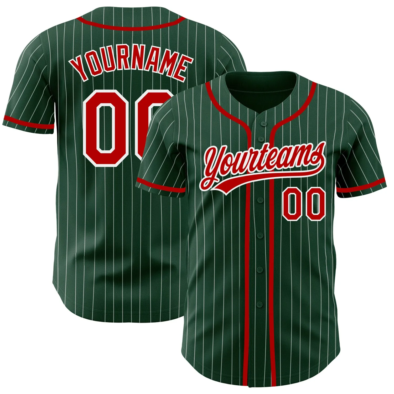 Custom Green White Pinstripe Red Authentic Baseball Jersey