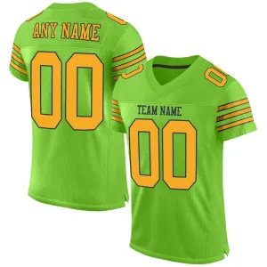 Custom Neon Green Gold-Navy Mesh Authentic Football Jersey