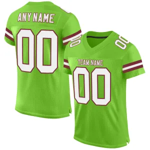 Custom Neon Green White-Burgundy Mesh Authentic Football Jersey