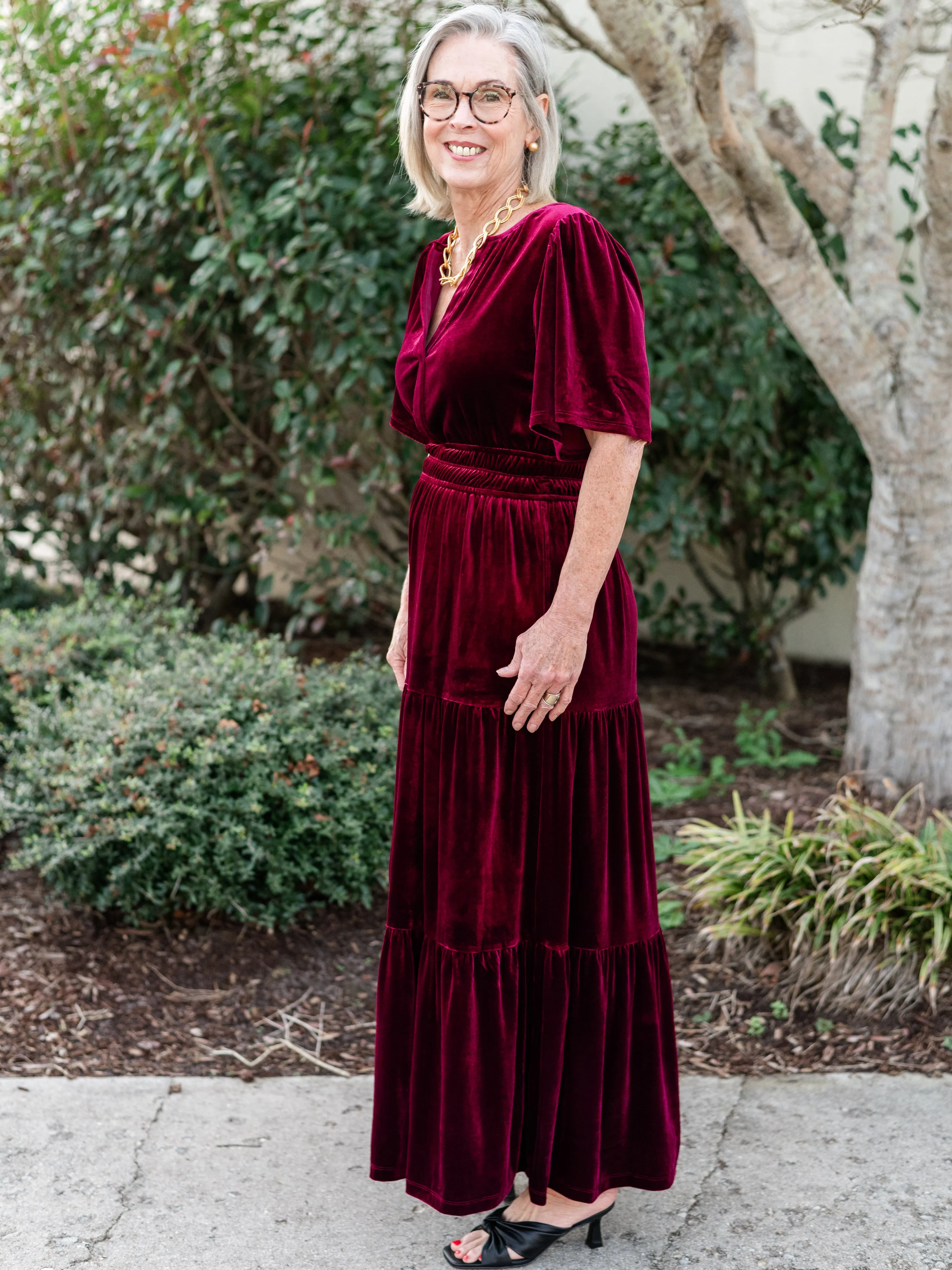 Debbie Velvet Tiered Maxi Dress by Sugarlips