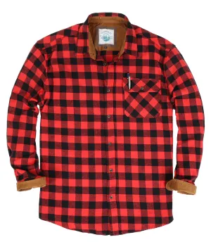 Gioberti Men's Black / Red Checkered 100% Cotton Brushed Flannel Plaid Checkered Shirt with Corduroy Contrast