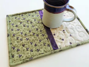 Green Floral Mini Quilt, Small Placemat, Quilted Mug Rug