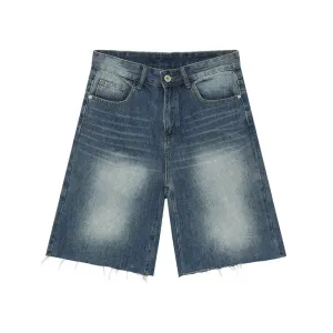 High Street Men's Straight Denim Shorts Vintage Worn-out Design Male Bottom Wide Leg Trousers Fashion Summer 9C6319