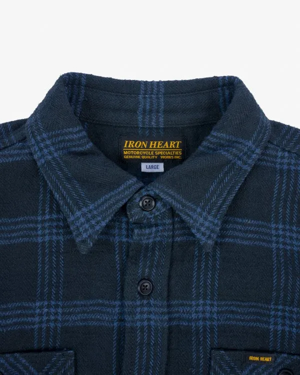 Iron Heart IHSH 408 12oz Slubby Heavy Flannel Check Work Shirt - Black