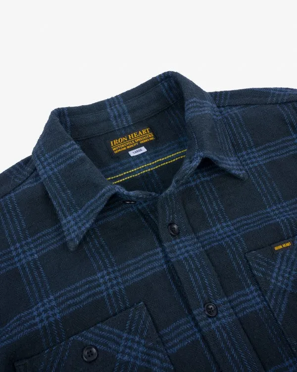 Iron Heart IHSH 408 12oz Slubby Heavy Flannel Check Work Shirt - Black