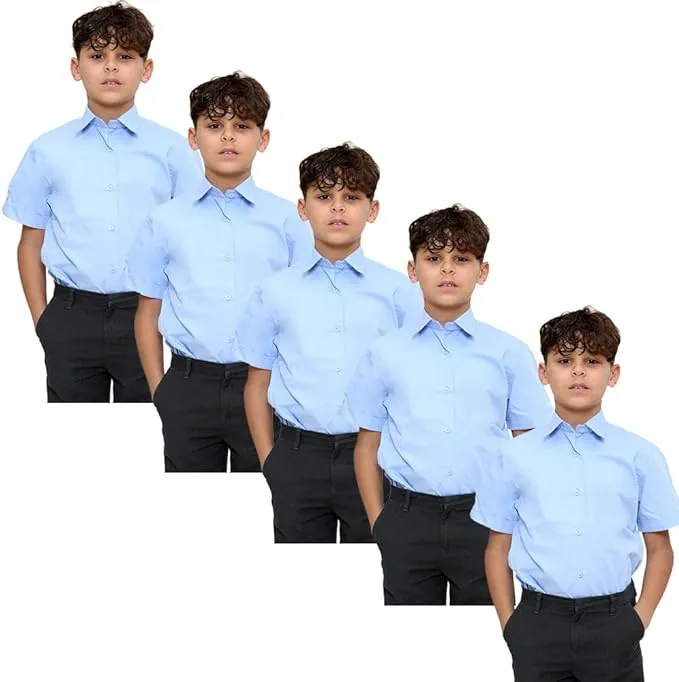 KHIM Kids Boys Pack of 5 Full Sleeve Half Sleeve School Shirts Plain White Sky Blue Dress Shirts 5-16 Years