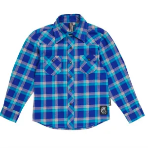 Knuckleheads - Boys Flannel Plaid Shirt in Ice Blue