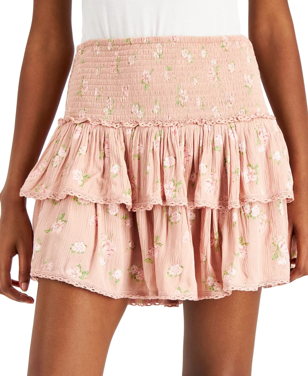 Lucky Brand Women's Floral Print Tiered Mini Skirt Pink