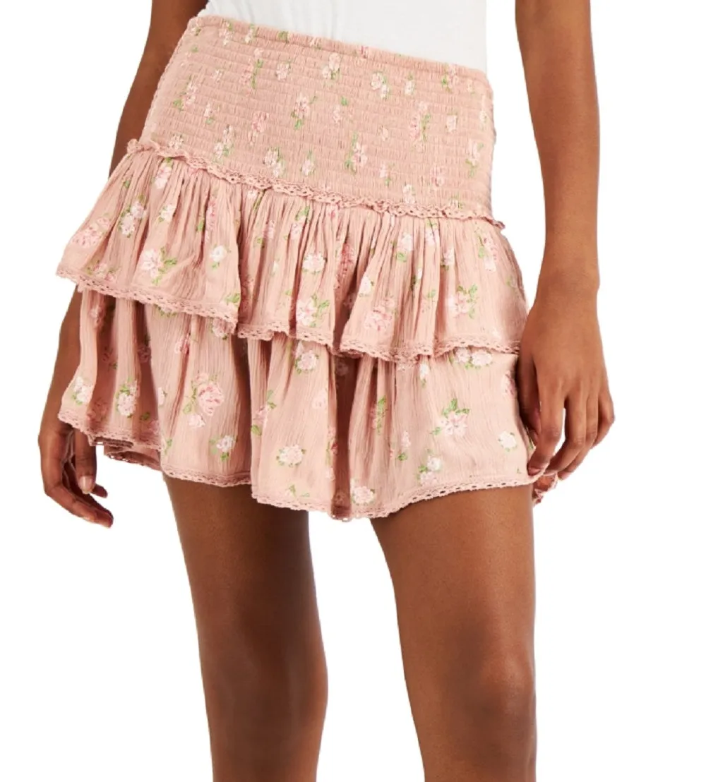 Lucky Brand Women's Floral Print Tiered Mini Skirt Pink