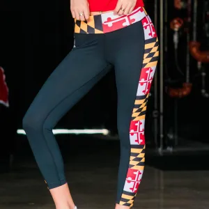 Maryland Flag Sides (Black) / Yoga Leggings