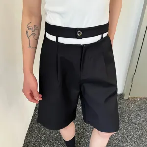 Men's Trendy Shorts Waist Hollow Out Loose Knee Length Pants Casual Male Korean Soild Color Staright Trouser 9A8173