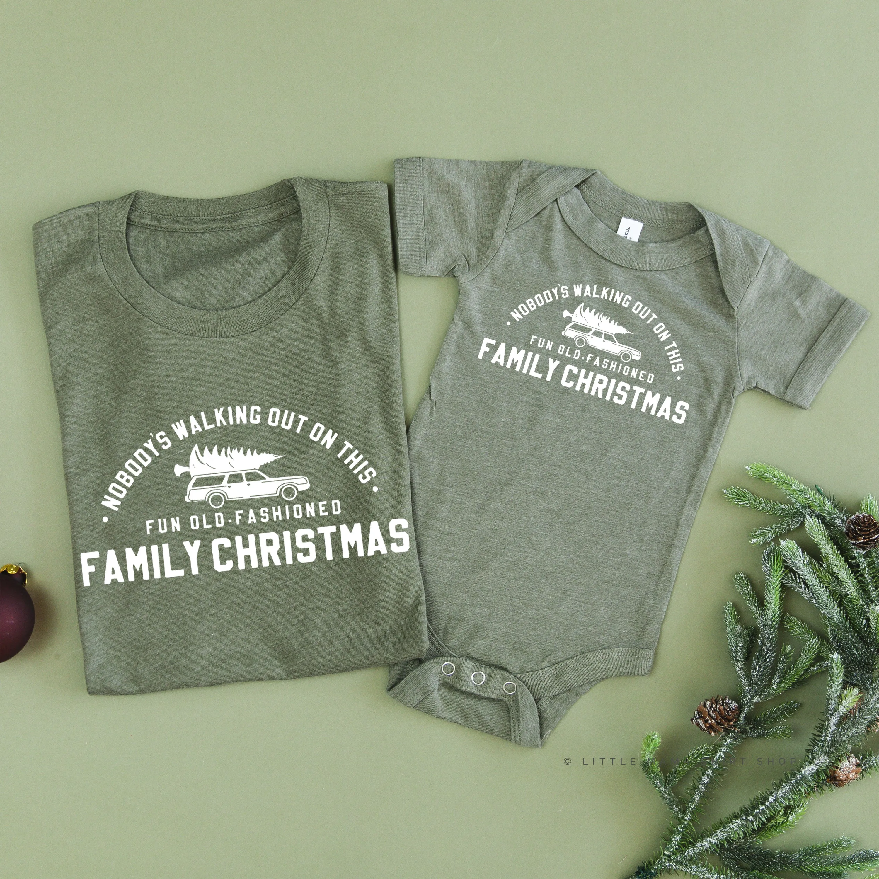 Nobody's Walking Out On This Fun Old-Fashioned Family Christmas - Set of 2 Unisex Tees