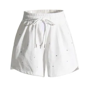 Patchwork Diamond Short Pants For Women High Waist Spliced Drawstring Casual Loose Short Pants Female Fashion