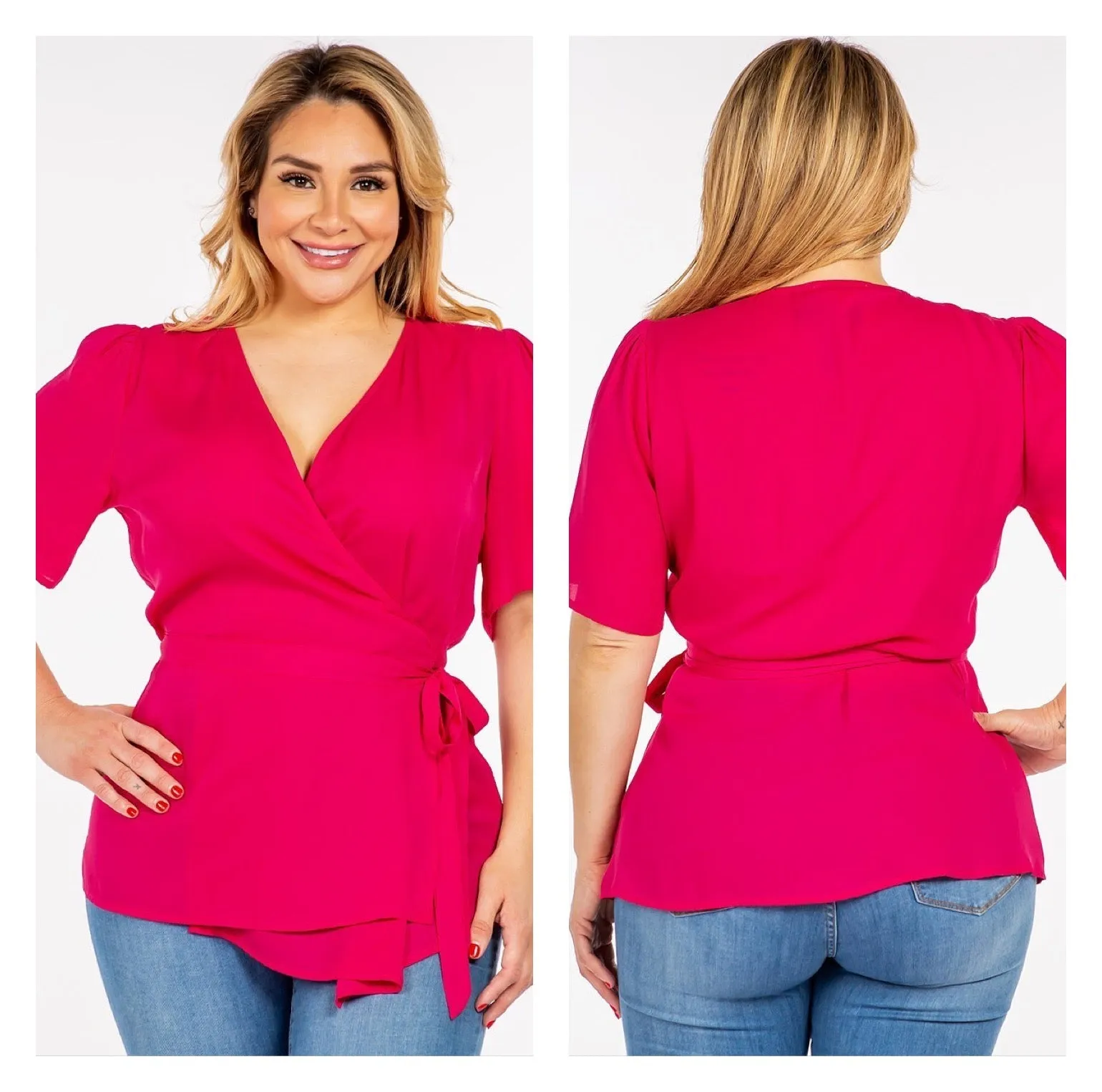 Plus Magenta Wrap Woman’s Blouse