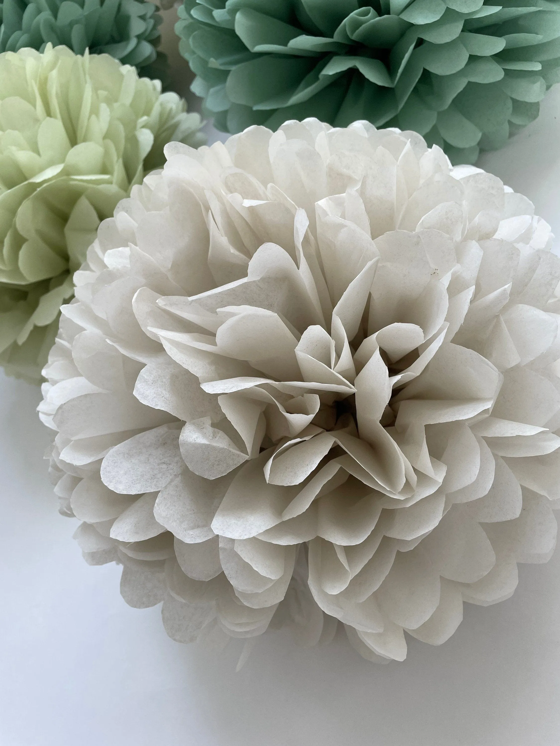 Pom pom set of 16 large size  sage green Tissue paper pom poms | dusty green Paper flowers | Wedding decor | cream and green party decor