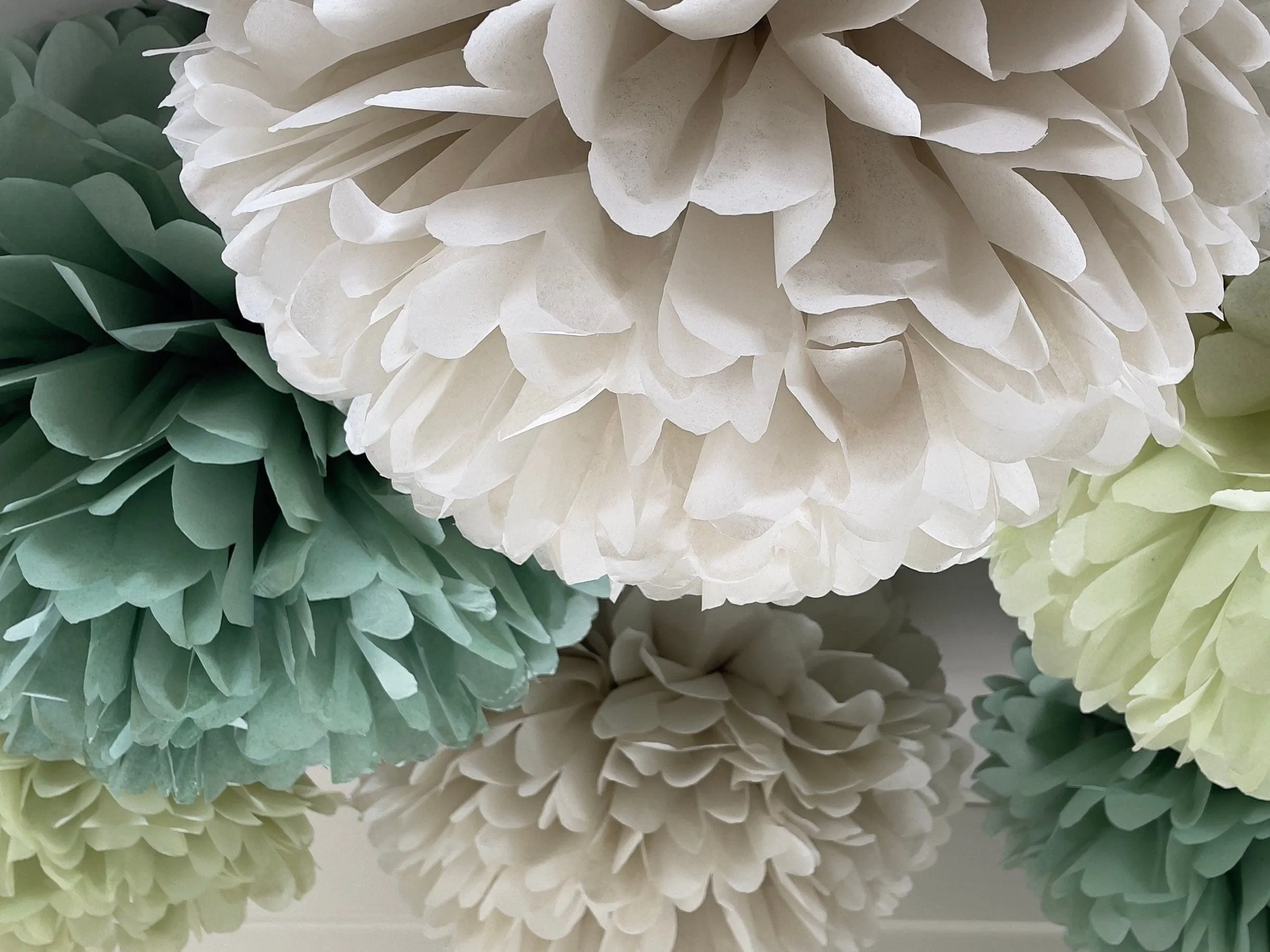 Pom pom set of 16 large size  sage green Tissue paper pom poms | dusty green Paper flowers | Wedding decor | cream and green party decor