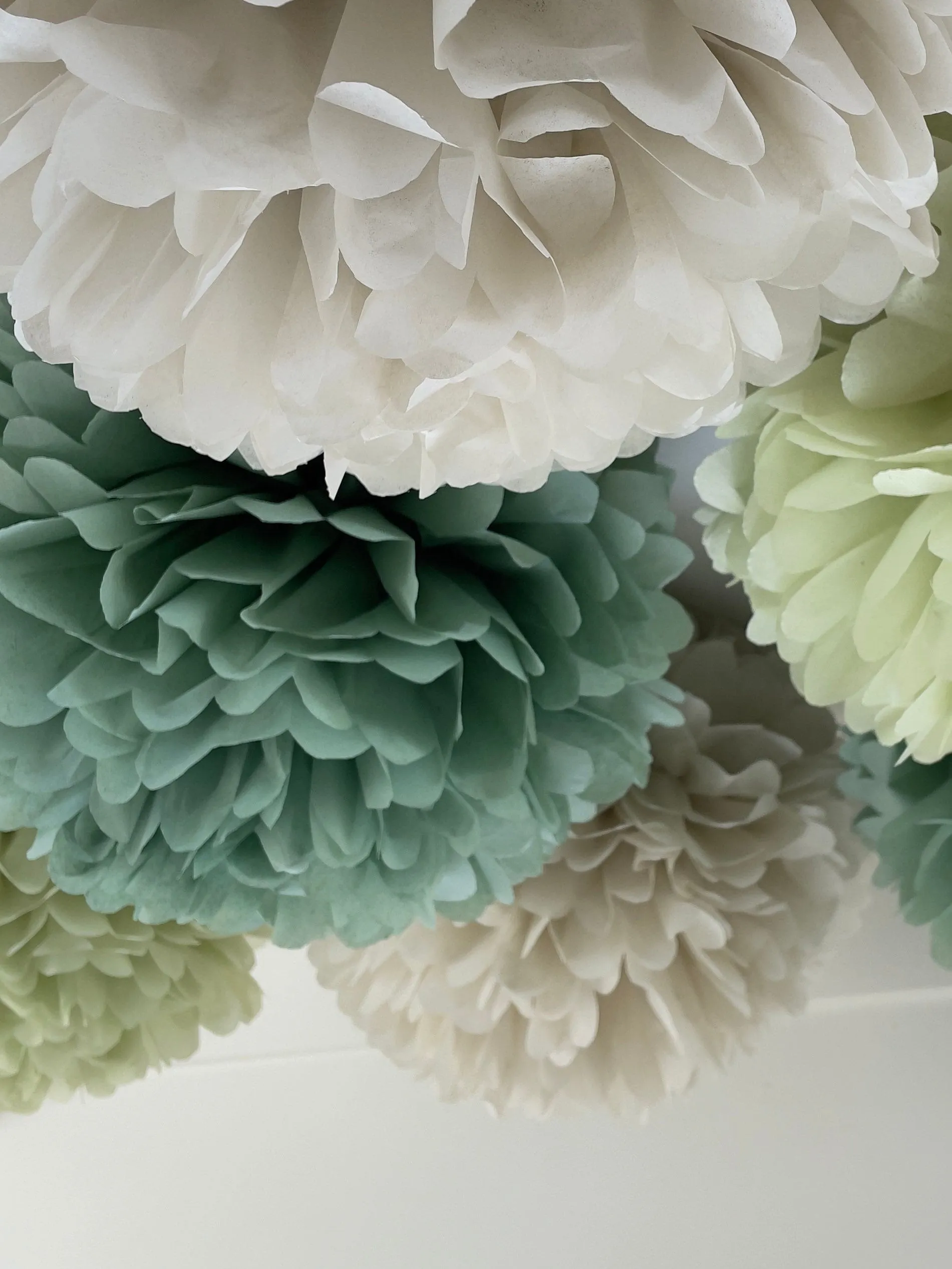 Pom pom set of 16 large size  sage green Tissue paper pom poms | dusty green Paper flowers | Wedding decor | cream and green party decor