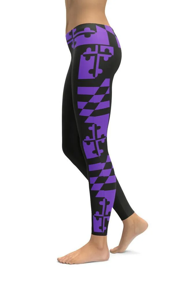 Purple & Black Maryland Flag / Yoga Leggings