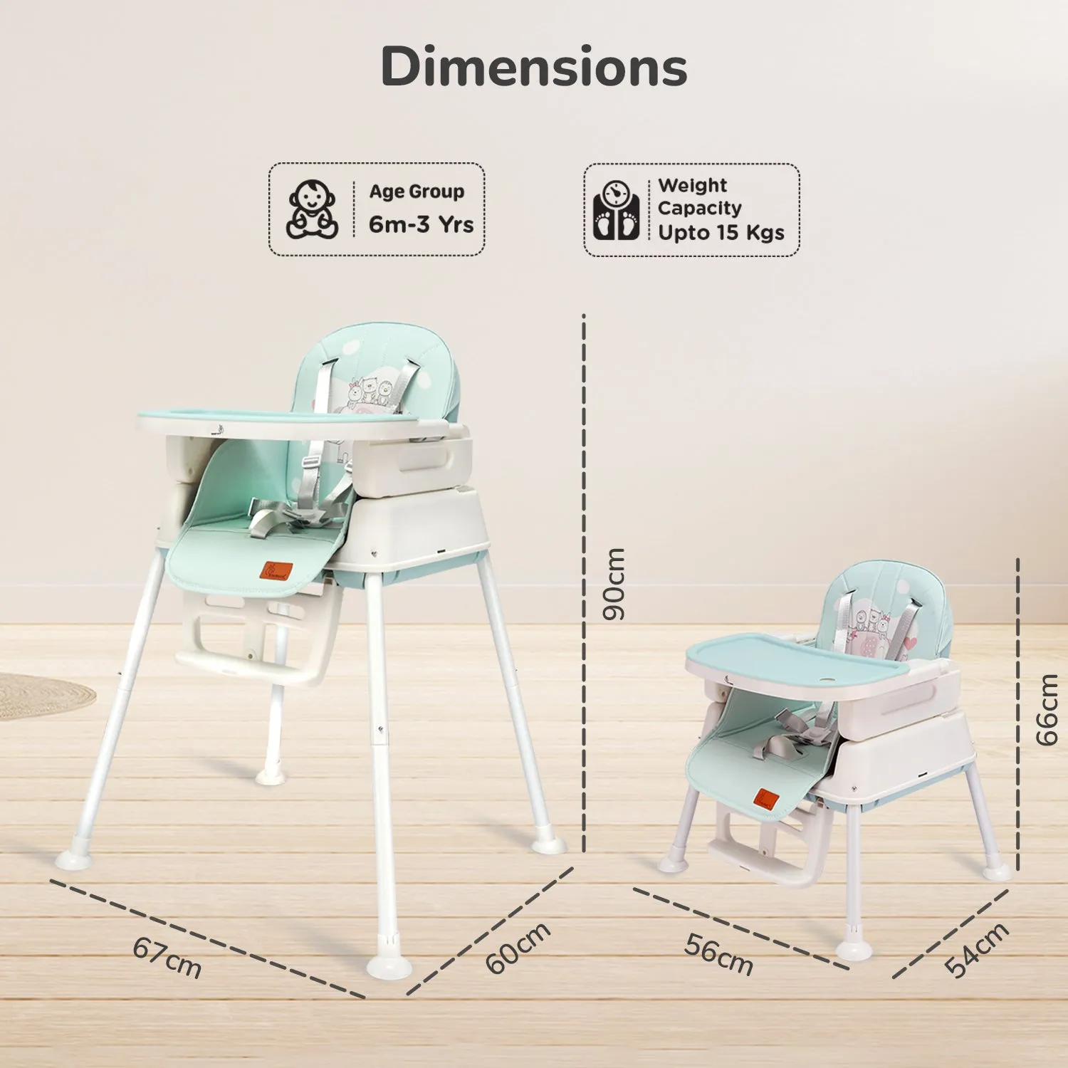 R for Rabbit Sea Green Truffle Premium High Chair for Kids