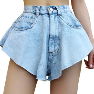 Sexy Denim Shorts For Women High Waist Solid Minimalist Fold Pleated Short Pants Female Korean Fashion Clothing