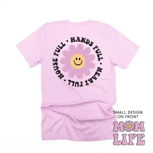 THE RETRO EDIT - Mom Life Smiley Flower Pocket on Front w/ House Full Hands Full Heart Full on Back - Unisex Tee