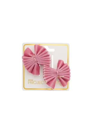 Velvet Pleated Butterfly Bow Clip Set - Rose (Handmade in the USA!)